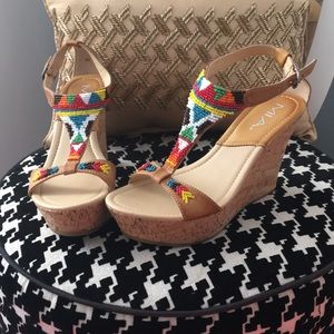 Beaded wedge sandals